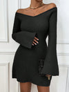 Cozy Chic: V-Neck Bell Sleeve Sweater Dress for Effortless Autumn Style