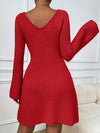 Cozy Chic: V-Neck Bell Sleeve Sweater Dress for Effortless Autumn Style