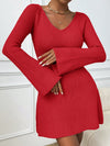 Cozy Chic: V-Neck Bell Sleeve Sweater Dress for Effortless Autumn Style