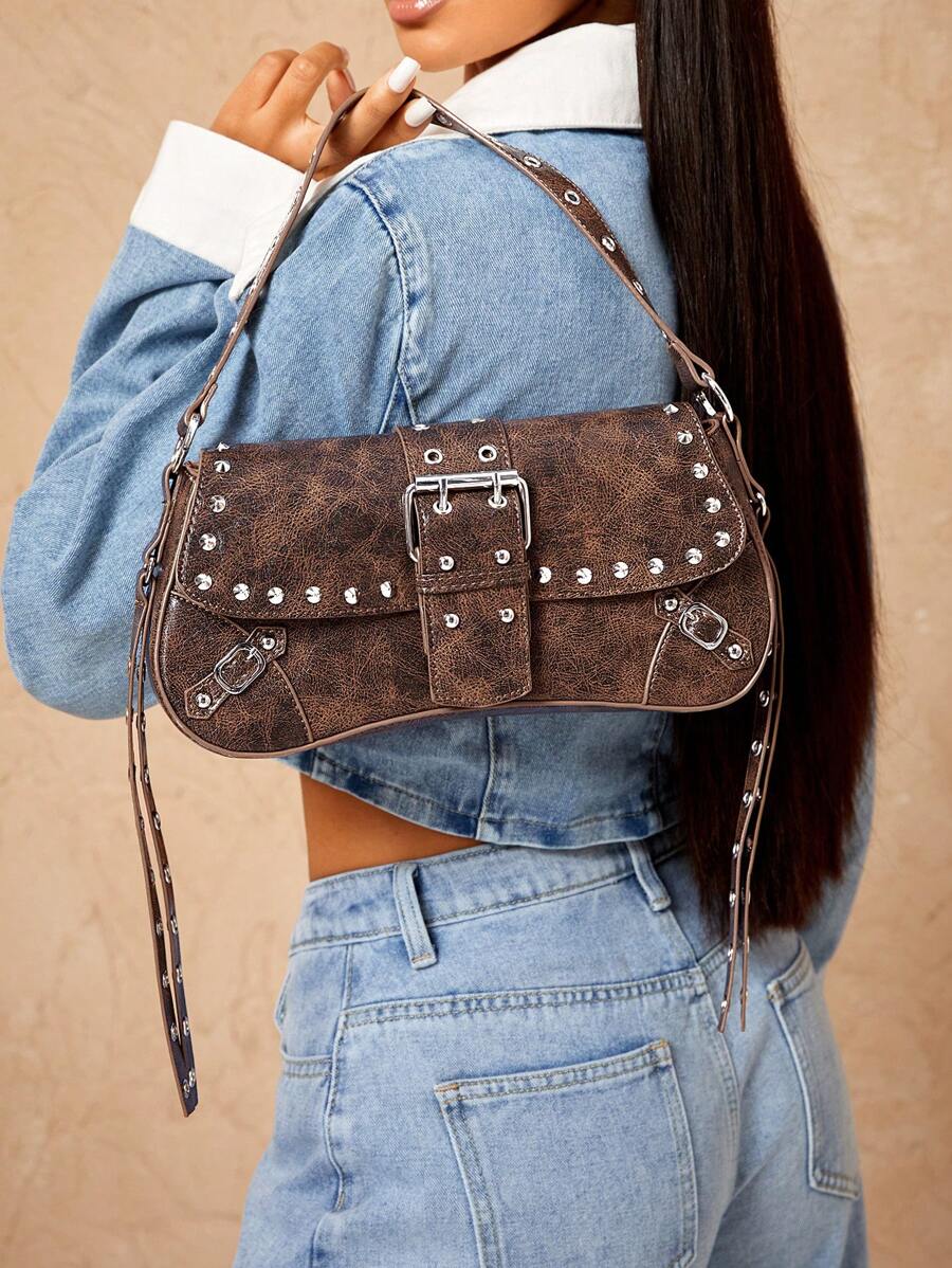 Studded baguette shoulder bag product view 33