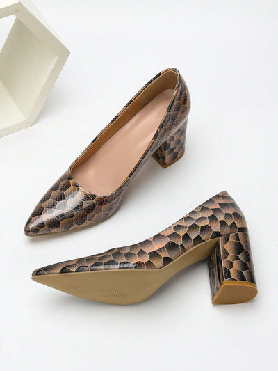 Elegant Snake Pattern Pointed-Toe Pumps – Stylish & Comfortable High Heels for the Office