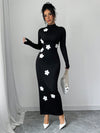 Chic Floral Minimalist Long Sleeve Dress with Stand Collar