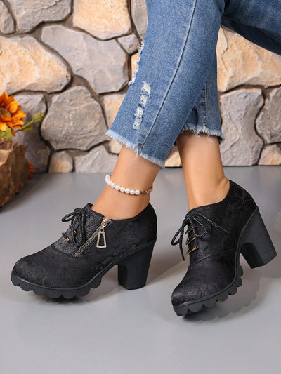 Chic European-Inspired Rhinestone High-Heeled Boots with Stylish Zipper & Lacing