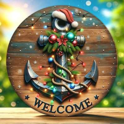 Coastal Charm: 8-Inch Sailing Anchor Wooden Wreath Plaque for Beach-Inspired Decor