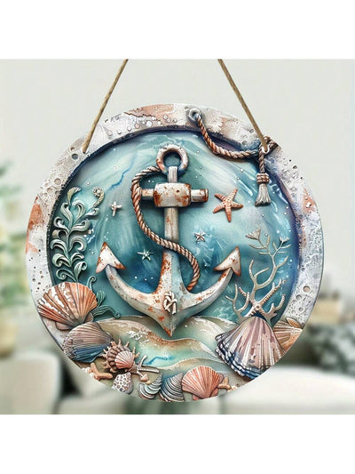 Coastal Charm: 8-Inch Sailing Anchor Wooden Wreath Plaque for Beach-Inspired Decor