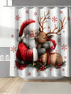 Festive Holiday Cheer: Santa Claus & Poinsettia Waterproof Shower Curtain with Hooks