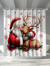 Festive Holiday Cheer: Santa Claus & Poinsettia Waterproof Shower Curtain with Hooks