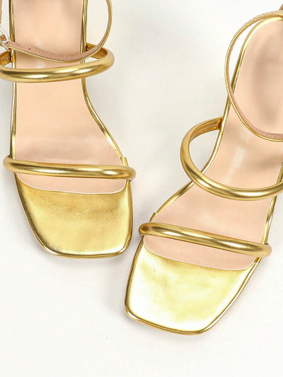 Chic Minimalist High Heel Sandals with Gold Accents – Perfect for Summer Elegance