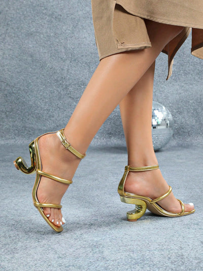 Chic Minimalist High Heel Sandals with Gold Accents – Perfect for Summer Elegance