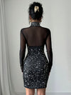 Elegant French High Neck Sequin Mesh Dress - Sparkle in Style