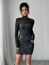 Elegant French High Neck Sequin Mesh Dress - Sparkle in Style