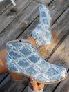 Retro Blue Flat Short Boots for Women - Stylish Casual Western & Motorcycle Design