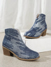 Retro Blue Flat Short Boots for Women - Stylish Casual Western & Motorcycle Design