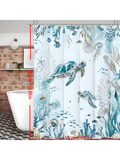 Teal Blue Ocean Sea Turtle Shower Curtain - Beachy Coastal Decor for Your Bathroom