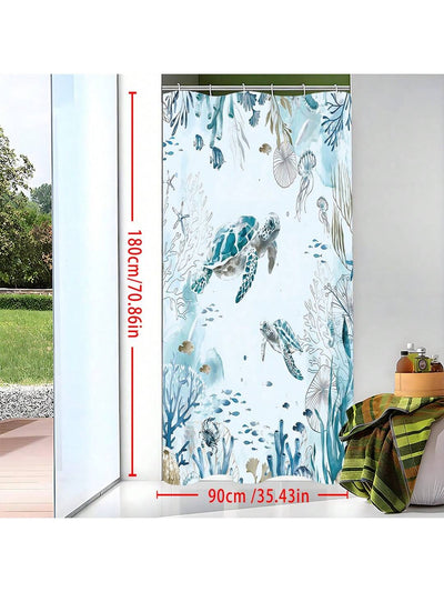 Teal Blue Ocean Sea Turtle Shower Curtain - Beachy Coastal Decor for Your Bathroom