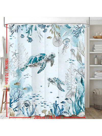 Teal Blue Ocean Sea Turtle Shower Curtain - Beachy Coastal Decor for Your Bathroom