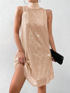 Summer Chic: Sequin Embellished Sleeveless High Neck Dress for Women