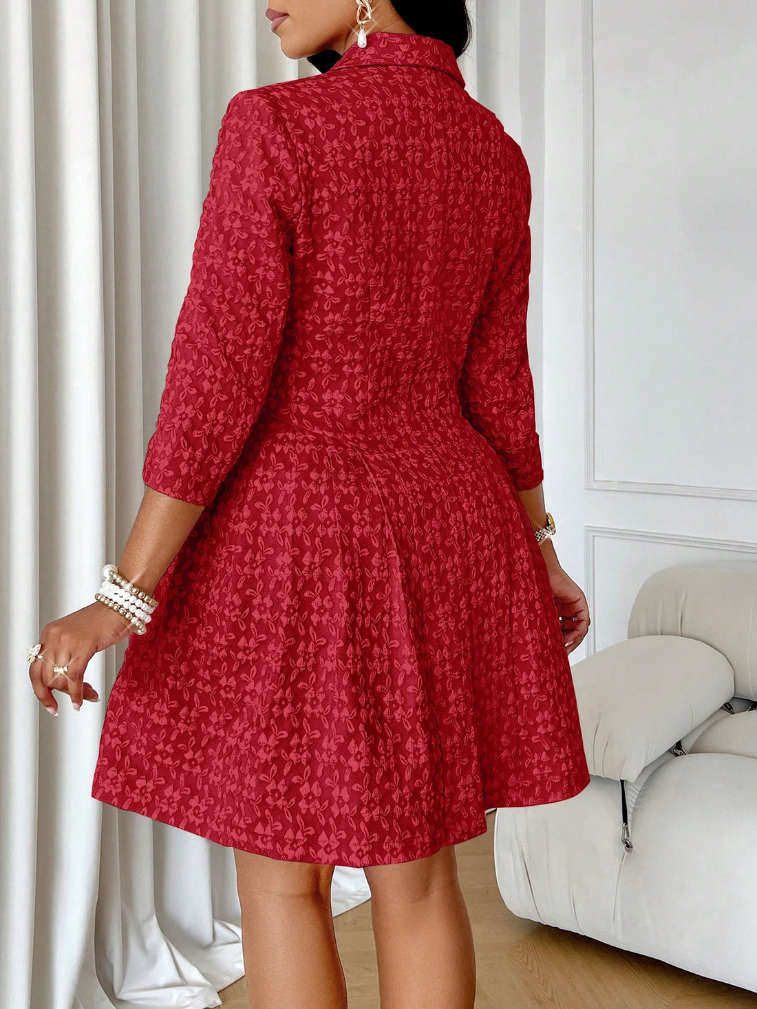 Elevate your wardrobe with our Chic and Sophisticated Double-Breasted Pleated Hem Blazer Dress. Its classic design, refined pleated hem and double-breasted front exude elegance and style. Made from quality materials, this dress is perfect for any formal occasion.