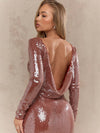 Sparkling Evening Elegance: Sequin Boat Neck Bodycon Mini Dress