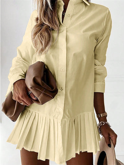 Effortless Elegance: Casual Button-Up Shirt Dress with Foldable Collar