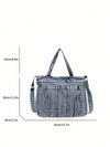 Retro Chic Washed Jeans Tote Bag - Stylish Multi-Pocket Shoulder Bag for School and Commuting