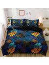 Exotic Elegance: 3D Green and Golden Palm Leaf Duvet Cover Set for Serene Bedroom Decor