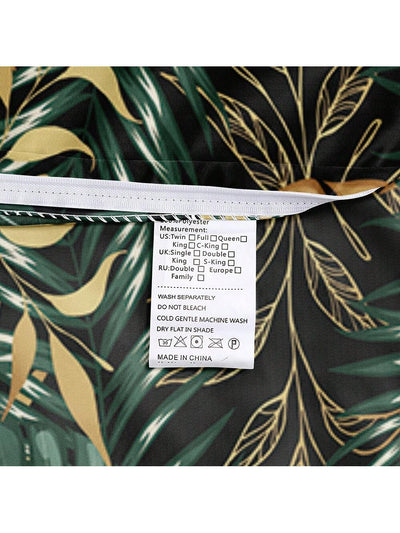 Exotic Elegance: 3D Green and Golden Palm Leaf Duvet Cover Set for Serene Bedroom Decor