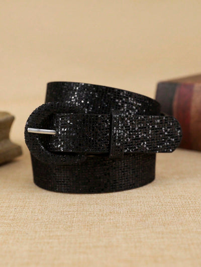 Chic Bohemian Glitter Buckle Waist Belt - Stylish PU Accessory for Everyday Fashion