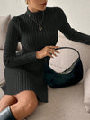 Chic Elegance: Ribbed Knit Long Sleeve Bodycon Sweater Dress