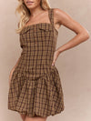 Chic Checked Mini Dress with Square Neck and Bubble Hem