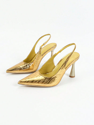 Radiant Elegance: Women’s Summer Metallic Pointed Toe Stiletto Mules for Perfect Evening Style