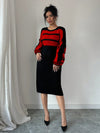 Chic & Cozy: Long Sleeve Drop Shoulder Bodycon Sweater Dress in Red & Black