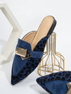 Chic Blue Leopard Print Flat Mules with Metal Buckle – Perfect for Spring and Autumn