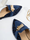 Chic Blue Leopard Print Flat Mules with Metal Buckle – Perfect for Spring and Autumn