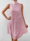 Summer Chic: Sequin Embellished Sleeveless High Neck Dress for Women