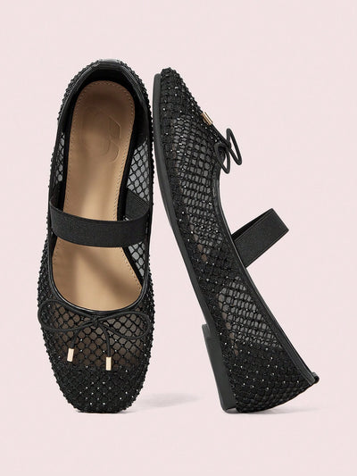 Chic Rhinestone Bow-Detailed Flat Loafers for Effortless Style