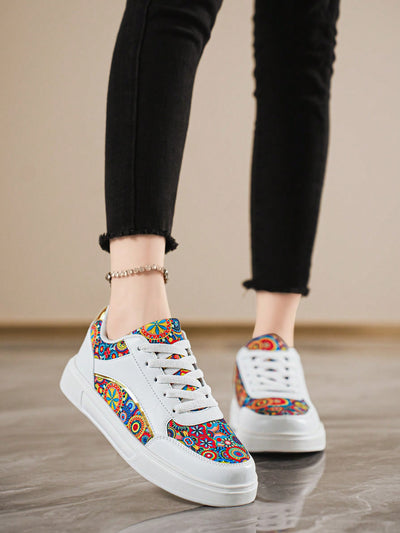 Chic & Versatile Trendy Tie-Front Flat Skateboard Shoes with Unique Contrast Prints