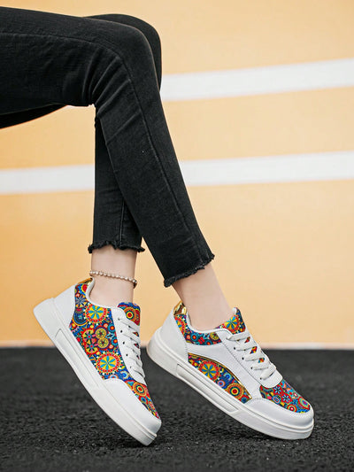 Chic & Versatile Trendy Tie-Front Flat Skateboard Shoes with Unique Contrast Prints