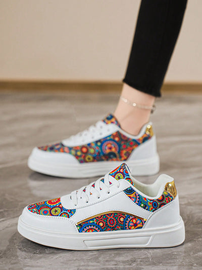 Chic & Versatile Trendy Tie-Front Flat Skateboard Shoes with Unique Contrast Prints