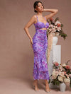 Elegant Haute Floral Ruched Mermaid Hem Dress with Chic Cutout Details