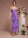 Elegant Haute Floral Ruched Mermaid Hem Dress with Chic Cutout Details