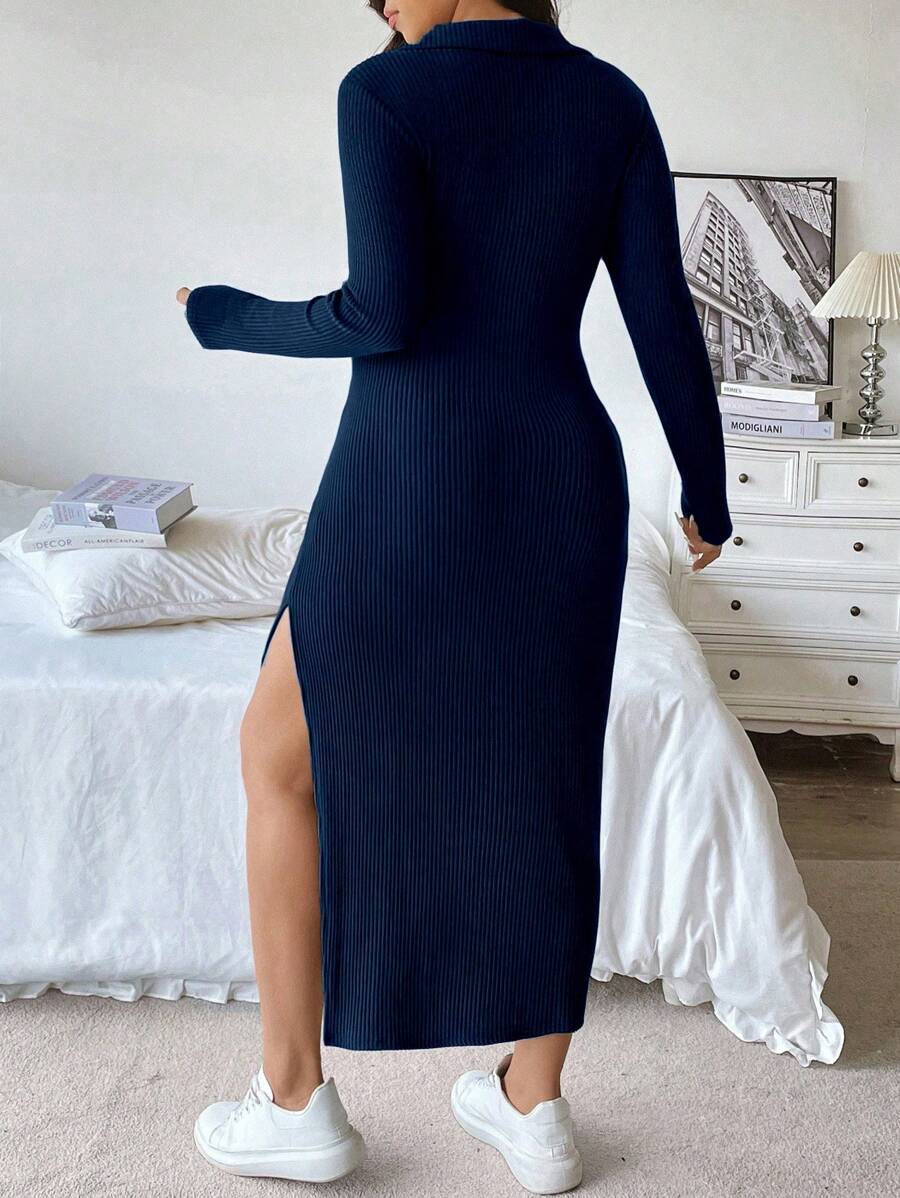 Embrace cozy vibes with this plus size solid knit ribbed maxi dress! The playful V-neck and button details add a flirty touch, while the high slit brings just the right amount of sass. Perfect for fall, it blends comfort and style effortlessly, making it your go-to piece for any occasion.