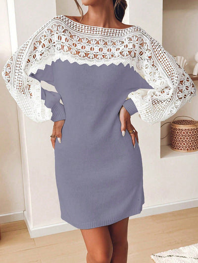 Chic Hollow Lace Sweater Dress - Elegant Autumn Style for Women