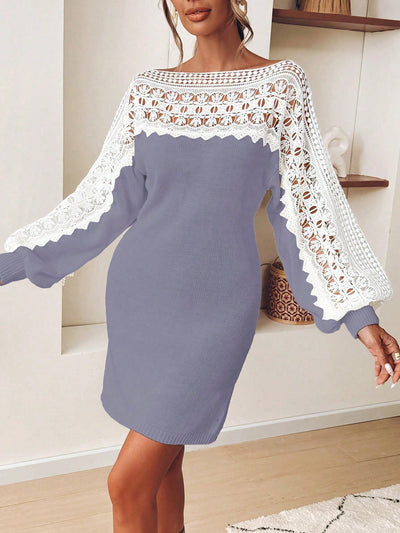 Chic Hollow Lace Sweater Dress - Elegant Autumn Style for Women