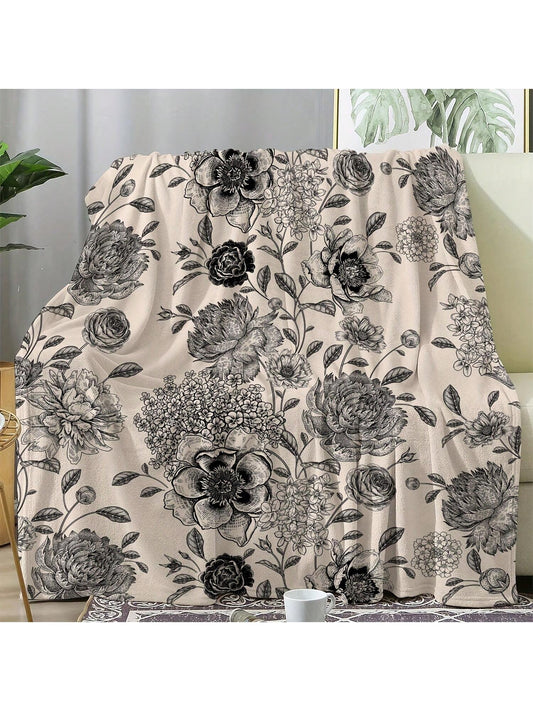 Cozy Vintage Floral Flannel Blanket - Soft, Thickened Warmth for All Seasons & Multi-Purpose Comfort