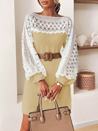 Chic Hollow Lace Sweater Dress - Elegant Autumn Style for Women