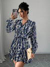 Chic Autumn Puff Sleeve Dress with Stand Collar & Ruffle Hem