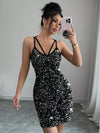 Elegant Sequin Patchwork Spaghetti Strap Hollow-Out Dress