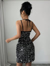 Elegant Sequin Patchwork Spaghetti Strap Hollow-Out Dress