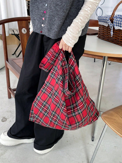 Trendy Plaid Canvas Tote Bag: Versatile Big-Capacity Shoulder Shopper for Fall/Winter